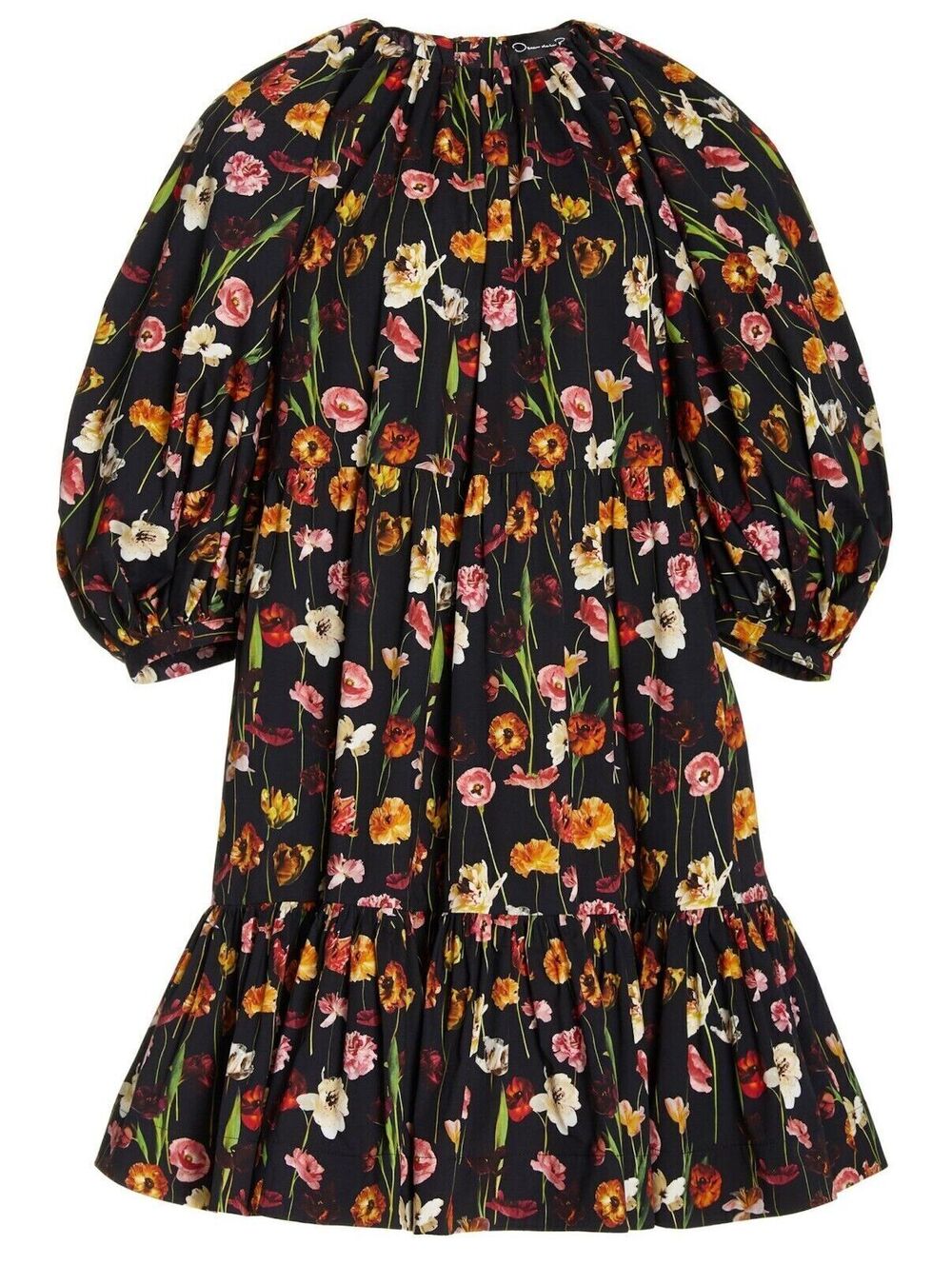 NEW, Oscar de la Renta Puff-sleeve Floral-print Dress In multi - size 0 #MD2385